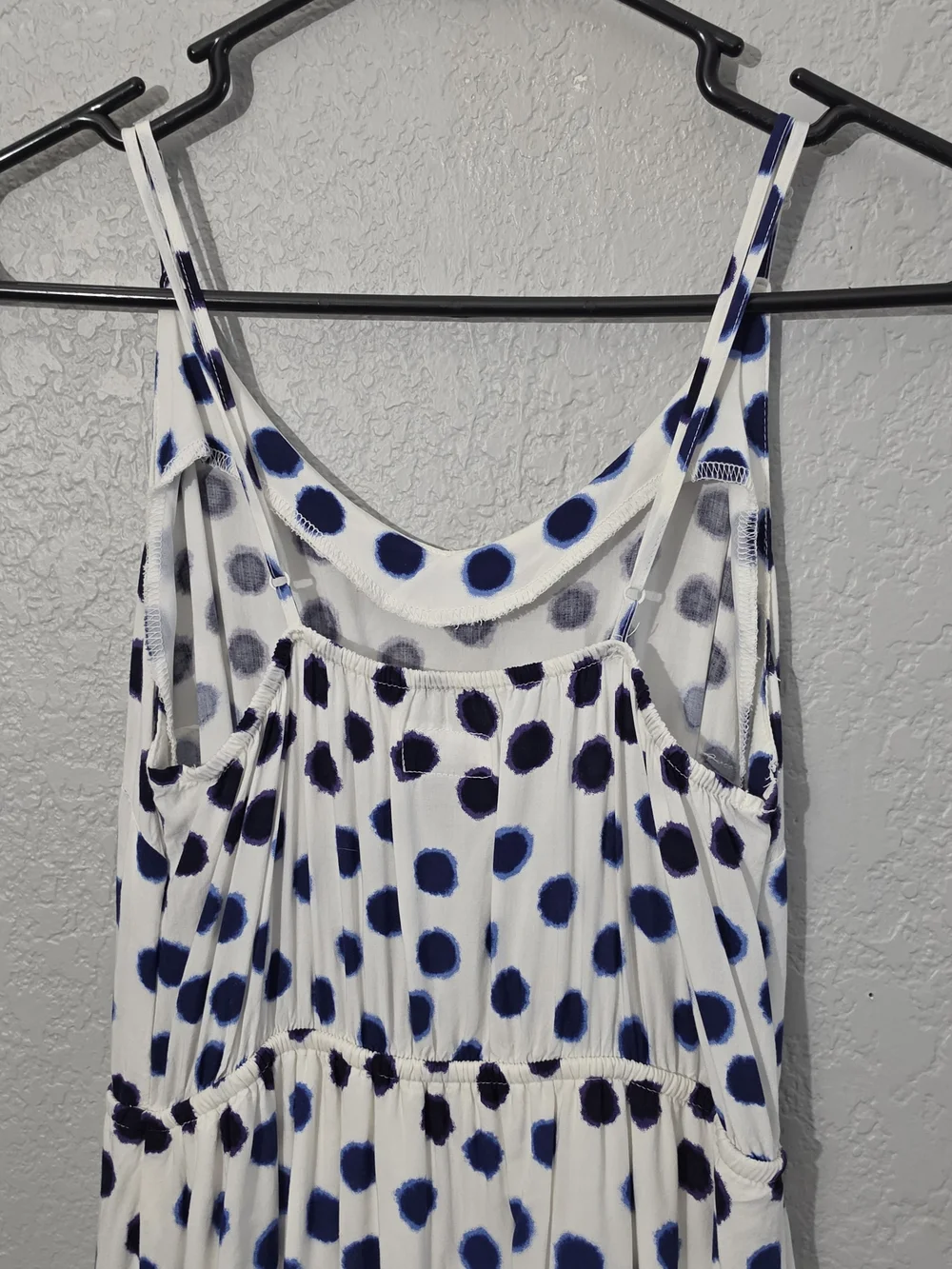 Old Navy White Maxi Dress Watercolor Style Blue Polka Dots Flowy Women XS - Picture 7 of 11